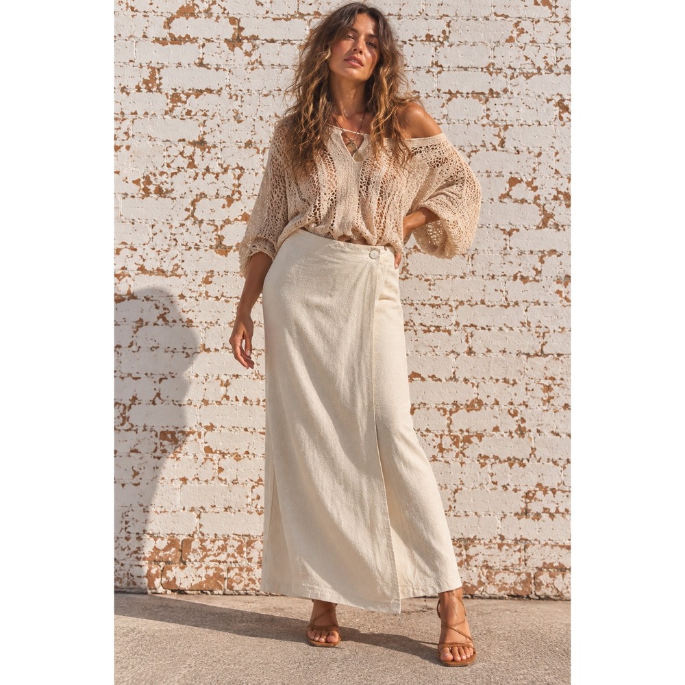 Vintage One Resource Cream Raw Silk Wrap Maxi Skirt Minimalist Boho Size XS/ S